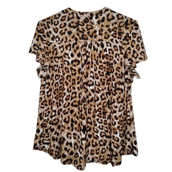 Cocomo Women's Plus Size 2X Tan Multi Animal Print Pintuck Flutter Sleeve Top - Picture 2 of 6